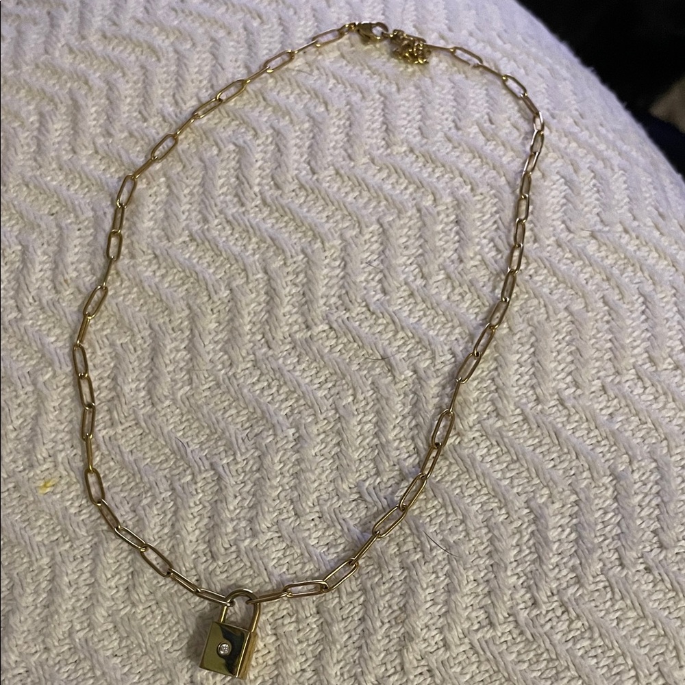 14 k Gold plated diamond Lock Pendant Necklace